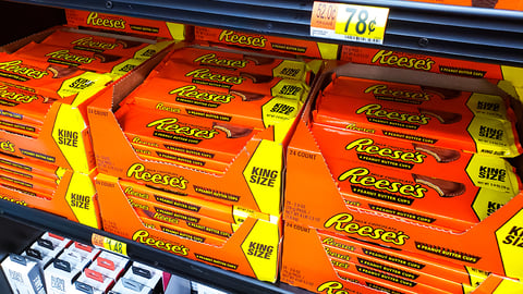 Reese's peanut butter cups on shelves