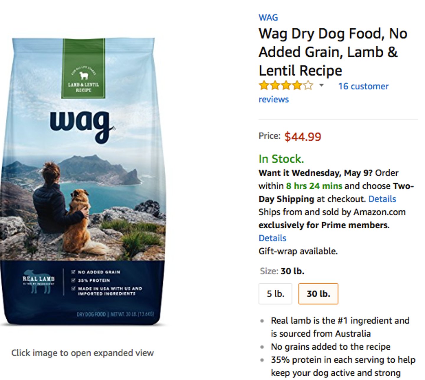 Amazon's Wag pet food