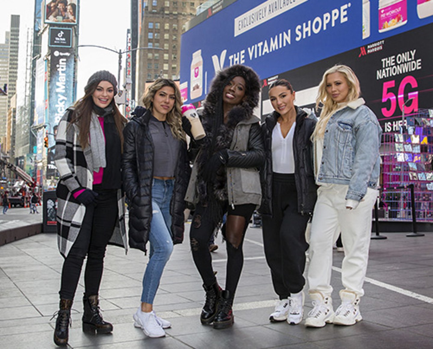 The Vitamin Shoppe and Women's Best launched their partnership with a Times Square billboard with athlete partners including (left to right) Emily Skye, Heba Ali, Brittne Jackson, Krissy Cela, and Tammy Hembrow.