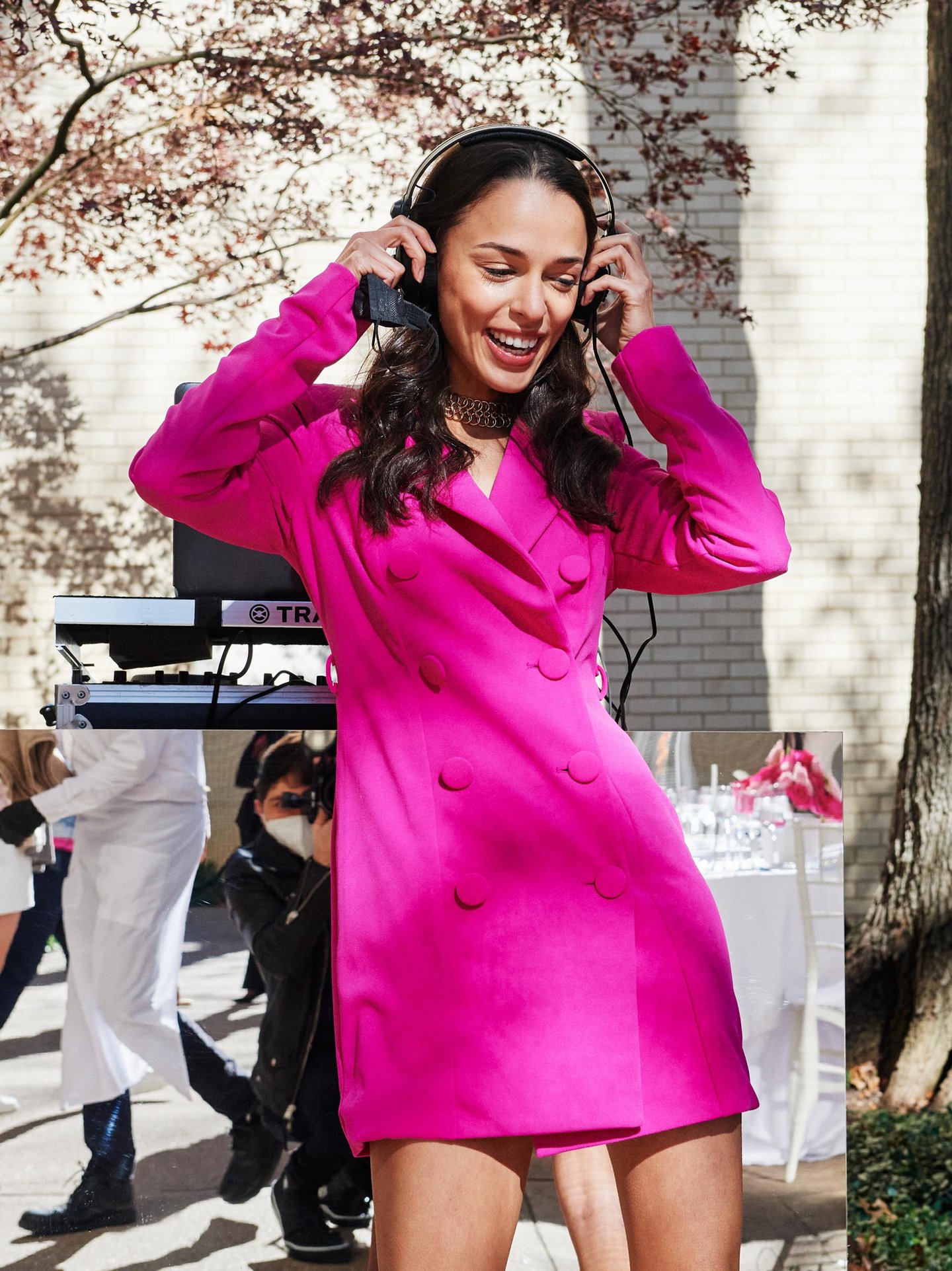 DJ at Balmain x Barbie Pop-Up luncheon at Neiman Marcus NorthPark Center (Photo by Jonathan Zizzo)