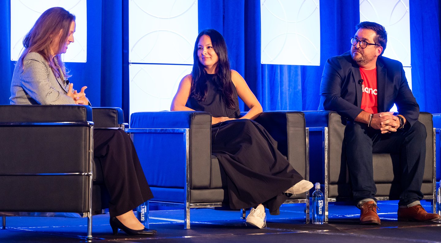 From left: Elizabeth Christenson, editor of Retail Leader and panel moderator; Quynh Dang, VP of brand at Nanit; and TJ Hanel, director of omni e-commerce demand and platform lead at Kellanova
