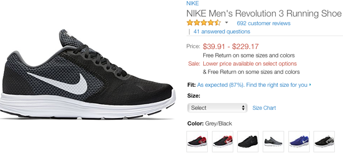 Nike lower hot sale price amazon