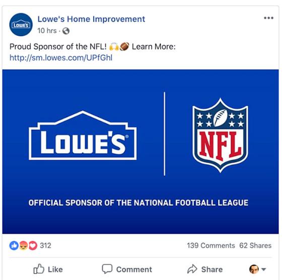 Lowe's NFL Facebook update Lowe's NFL Facebook update