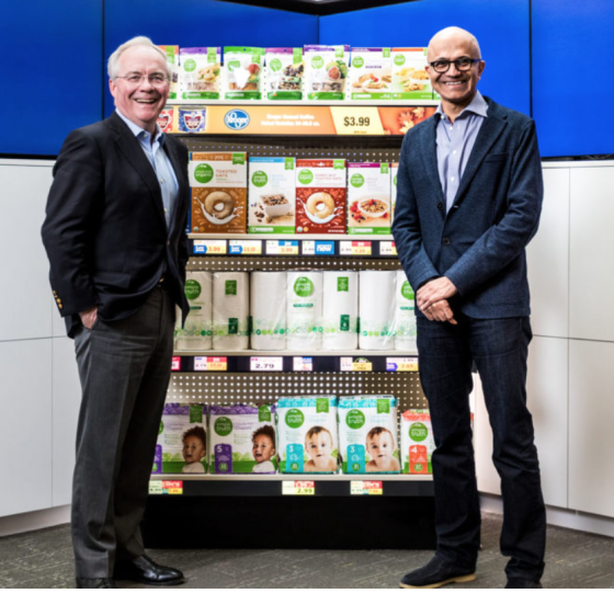 Kroger CEO Rodney McMullen (left) and Microsoft CEO Satya Nadella (right)
