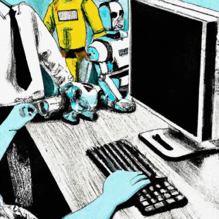 An AI-generated image depicting the future of work; Credit: Shutterstock in partnership with OpenAI