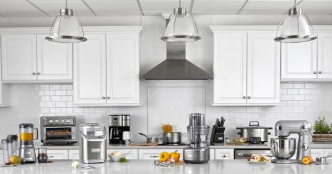 a kitchen with a blender on a counter