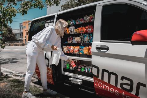 Robomart truck stocked with snacks