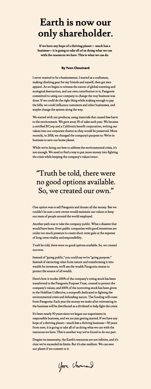 Yvon Chouinard's Letter